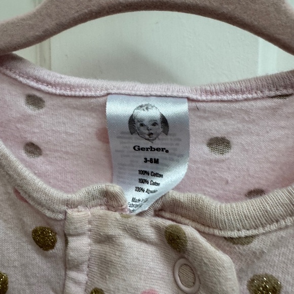 Gerber 3-6M Girls Pink Polka Dot Long Sleeve Footie Pajamas - Picture 5 of 6